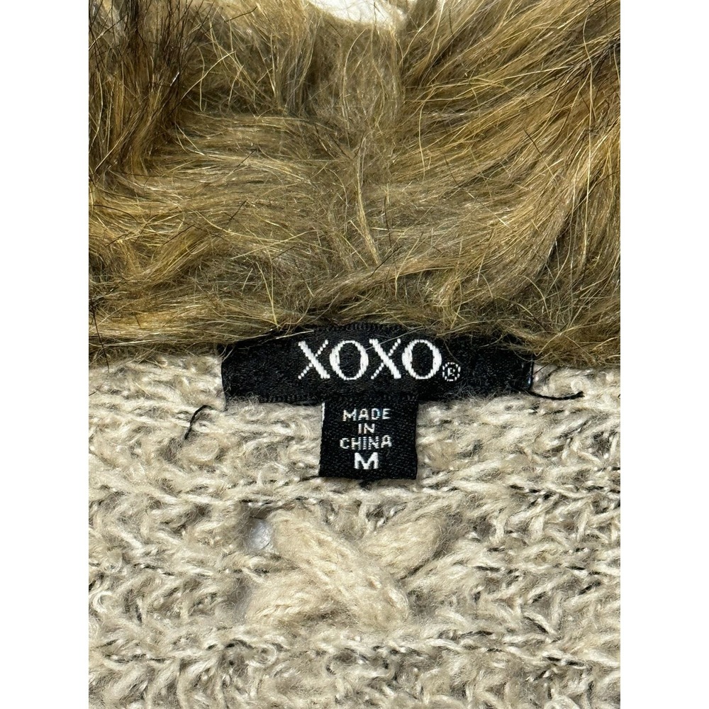 XOXO Womens‎ Cable Knit Faux Fur Trim Poncho Shawl Cardigan Sweater M - Picture 4 of 11